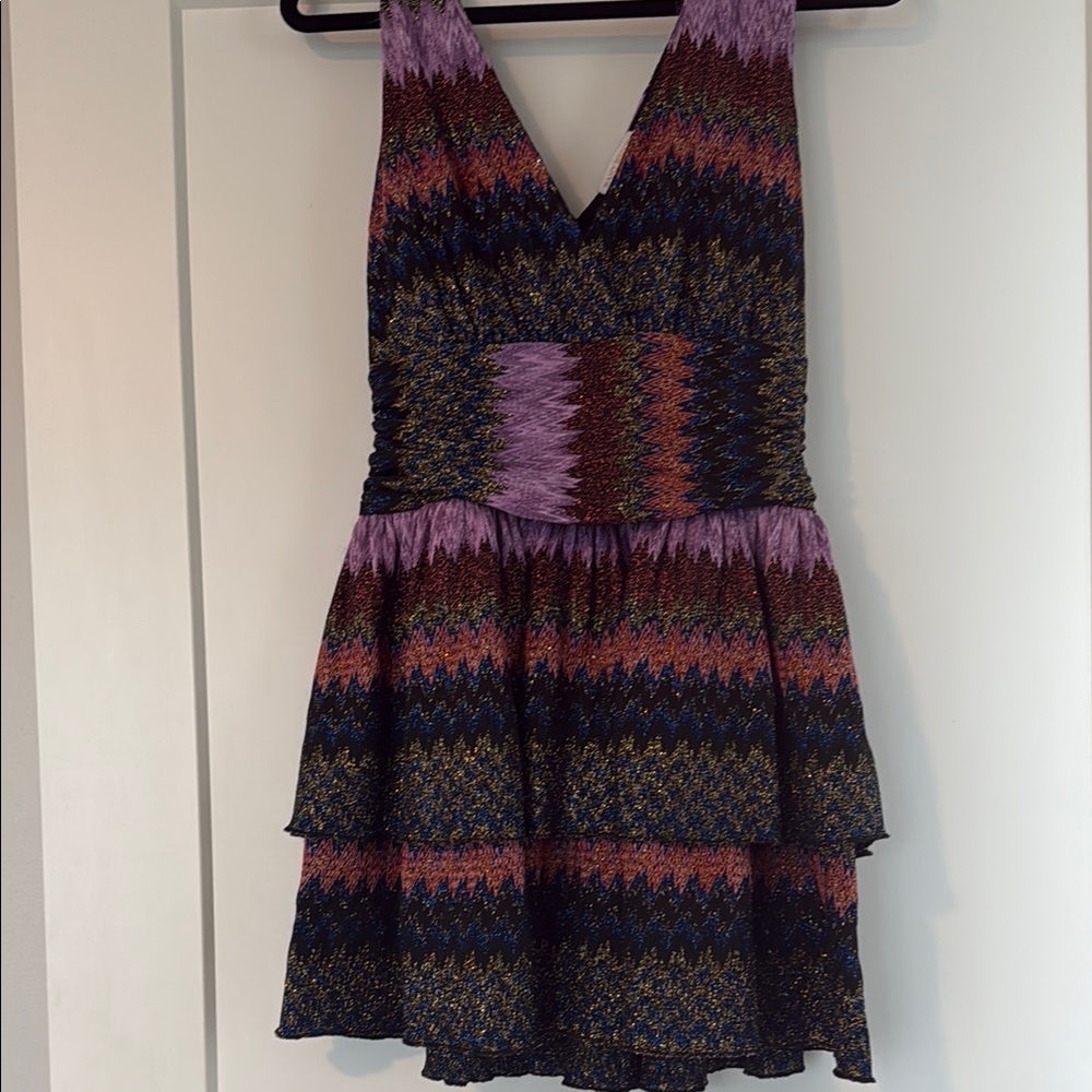 Ramy Brook Purple and Orange Sleeveless V-Neck Mini Sundress